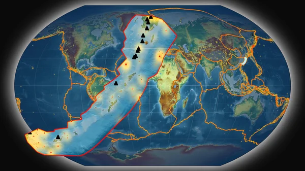 Тектонічна Плита Окінави Була Витягнута Представлена Проти Глобальної Топографічної Карти — стокове фото
