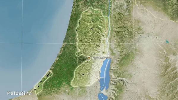 Obszar Palestyny Mapie Satelitarnej Projekcji Stereograficznej Kompozycja Główna — Zdjęcie stockowe