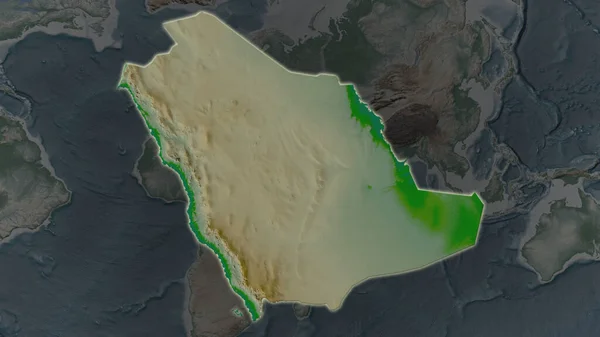 Arabia Saudita Allargata Illuminata Uno Sfondo Scuro Dei Suoi Dintorni — Foto Stock