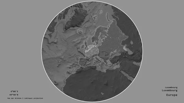 Area Luxembourg Marked Circle Large Scale Map Continent Isolated Desaturated — Stock Photo, Image