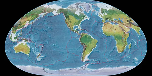 Mapa Del Mundo Proyección Loximuthal Centrado Longitud Oeste Características Principales — Foto de Stock