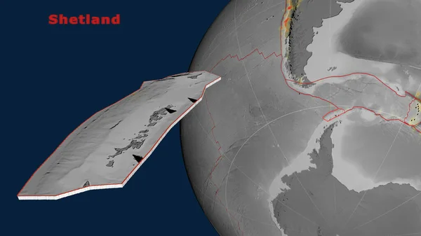 Placca Tettonica Delle Shetland Descritta Estrusa Presentata Contro Globo Mappa — Foto Stock