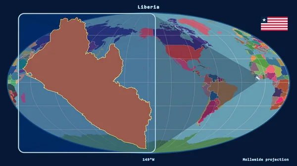Zoomed Widok Liberii Zarys Linii Perspektywy Wobec Globalnej Mapy Projekcji — Zdjęcie stockowe