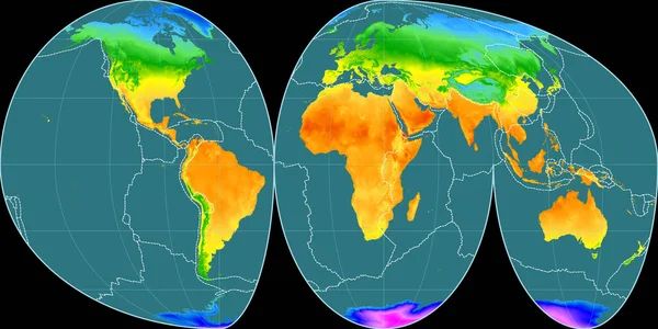 Mollweide Kıtalar Daki Dünya Haritası Doğu Boylamında Merkez Alınmıştır Ortalama — Stok fotoğraf