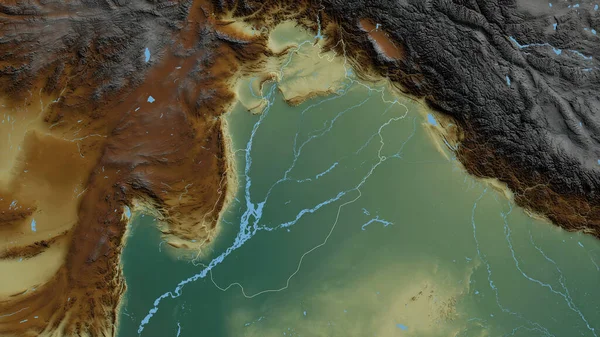 パキスタンのパンジャブ州 湖や川と色の救済 形状は その国の領域に対して概説 3Dレンダリング — ストック写真