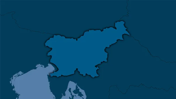 Slovenia area on the solid map in the stereographic projection - raw composition of raster layers with dark glowing outline