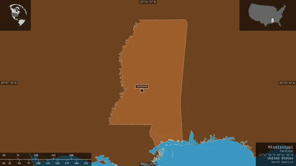 Mississippi Stan Stany Zjednoczone Wzorowane Bryły Jeziorami Rzekami Kształt Przedstawiony — Zdjęcie stockowe