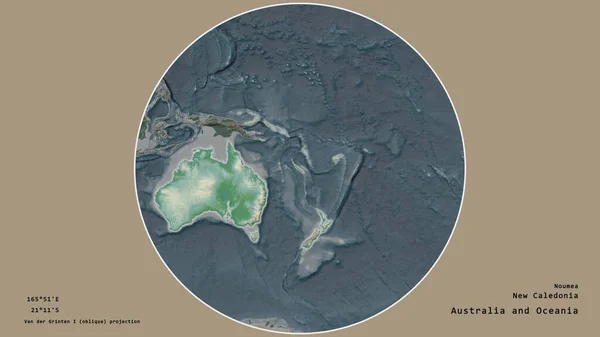 Área Nueva Caledonia Centró Círculo Que Rodea Continente Sobre Fondo — Foto de Stock