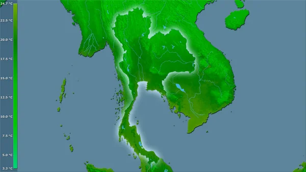 Minsta Temperatur Den Kallaste Månaden Inom Thailand Området Stereografisk Projektion — Stockfoto
