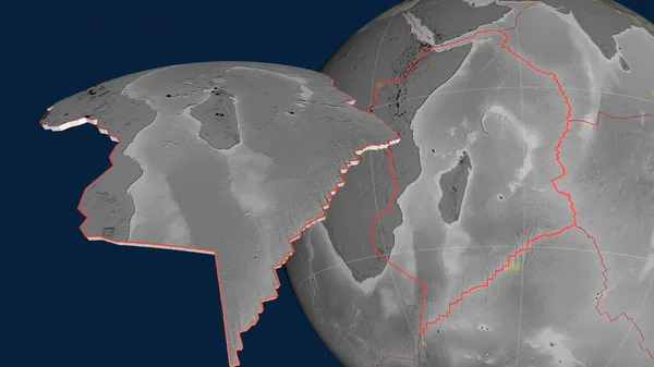 索马利亚板块挤压并呈现在地球上 灰度高程图 3D渲染 — 图库照片