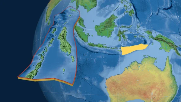 Timor Tektonische Plaat Geëxtrudeerd Gepresenteerd Tegen Wereldbol Topografische Kaart Van — Stockfoto