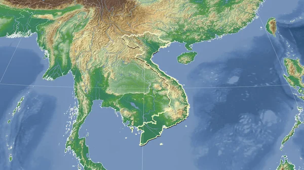 越南及其邻国 远斜透视 轮廓轮廓 彩色物理图 — 图库照片