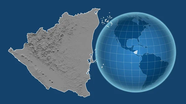 Nicaragua Globo Con Forma Del Paese Mappa Ingrandita Con Suo — Foto Stock