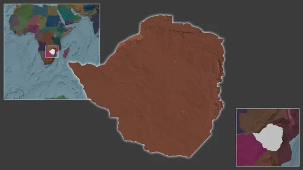 Zimbabwe Bölgedeki Konumuna Büyük Ölçekli Bir Dünya Haritasının Merkezine Yakın — Stok fotoğraf
