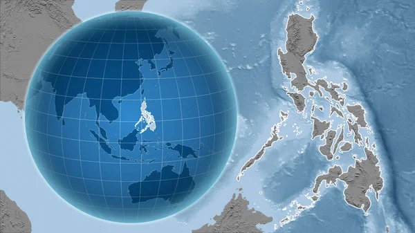 Filippine Globo Con Forma Del Paese Contro Mappa Ingrandita Con — Foto Stock