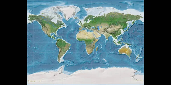 Světová Mapa Millerově Válcové Projekci Soustředěná Východní Délky Satelitní Snímky — Stock fotografie