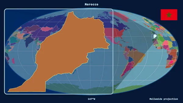 Vergrößerte Ansicht Marokkos Mit Perspektivischen Linien Gegen Eine Weltkarte Der — Stockfoto