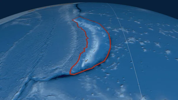 Placa Tectónica Mariana Delineada Globo Topografía Batimetría Mapa Elevación Color —  Fotos de Stock