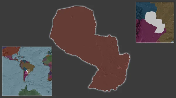 Крупный План Парагвая Расположение Регионе Центре Крупномасштабной Карты Мира Цветная — стоковое фото