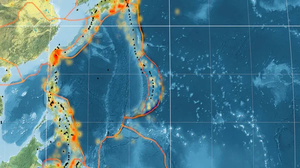 Mariana Tektonische Plaat Geschetst Globale Topografische Kaart Kavrayskiy Projectie Weergave — Stockfoto