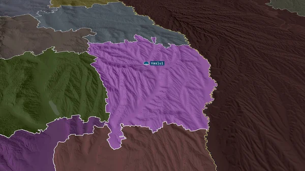 ヴァスルイ ルーマニアの郡が拡大し 首都で強調表示されました 行政区画の色と衝突した地図 3Dレンダリング — ストック写真