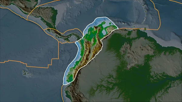 隣接する地域の砂漠化によって分離された物理的地図上の北アンデス地震プレートの概要 ヴァン グリンテンI予測 斜めの変換 — ストック写真