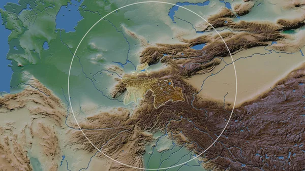 塔吉克斯坦幅员辽阔的地区被周边的一个圆圈所包围 彩色物理图 — 图库照片