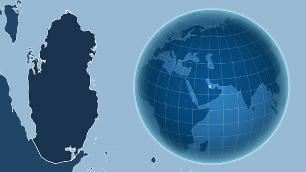 Qatar Globo Con Forma Del Paese Contro Mappa Ingrandita Con — Foto Stock