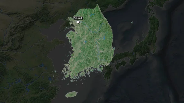Podkreślony Obszar Korei Południowej Stolicą Etykietą Zdesperowanej Mapie Jej Sąsiedztwa — Zdjęcie stockowe
