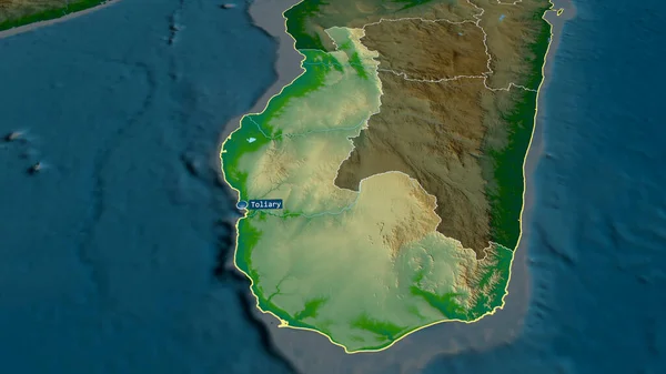 Toliario Provincia Autonoma Del Madagascar Ingrandita Evidenziata Con Capitale Principali — Foto Stock