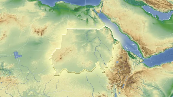 Судан Його Околиці Віддалена Перспектива Виблискує Форма Фізична Карта — стокове фото