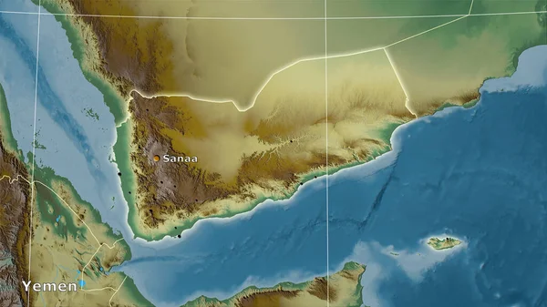 Obszar Jemenu Topograficznej Mapie Reliefu Projekcji Stereograficznej Kompozycja Główna — Zdjęcie stockowe