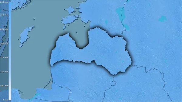 Roczne Opady Atmosferyczne Łotwie Projekcji Stereograficznej Legendą Surowa Kompozycja Warstw — Zdjęcie stockowe