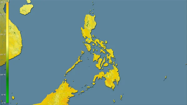 带图例的立体投影中菲律宾地区最冷的地区的平均温度 光栅层的原始成分 — 图库照片