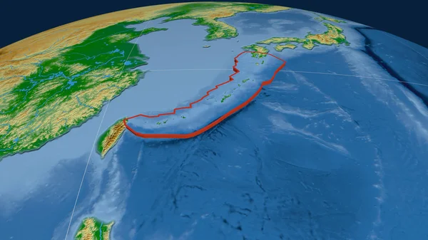 Okinawa Tektoniska Plattan Sprutas Jorden Färg Fysisk Karta Rendering — Stockfoto