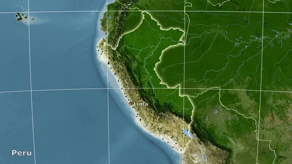 Перу Площадь Спутниковой Карте Стереографической Проекции Основная Композиция — стоковое фото