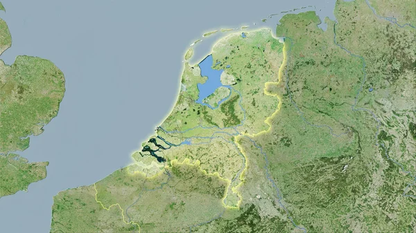 Територія Нідерландів Супутниковій Карті Стереографічній Проекції Сира Композиція Растрових Шарів — стокове фото