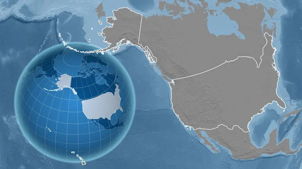 Spojené Státy Americké Aljaška Globe Tvarem Země Proti Zvětšené Mapě — Stock fotografie