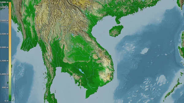 Physical Map Vietnam Area Stereographic Projection Legend Raw Composition Raster — Stock Photo, Image