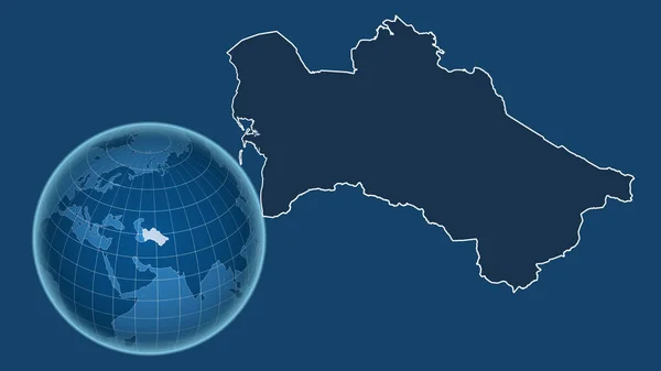 Turkmenistan Globo Con Forma Del Paese Mappa Ingrandita Con Suo — Foto Stock