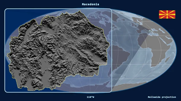 Vista Ampliada Macedônia Delinear Com Linhas Perspectiva Contra Mapa Global — Fotografia de Stock