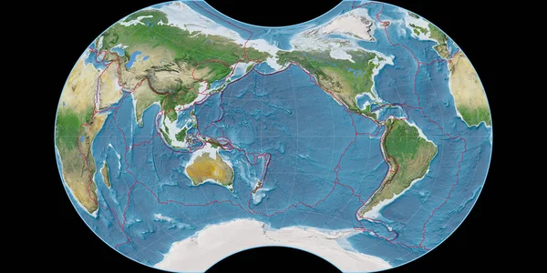 Mapa Świata Projekcji Maurer Apparent Globular 170 Zachodniej Długości Geograficznej — Zdjęcie stockowe