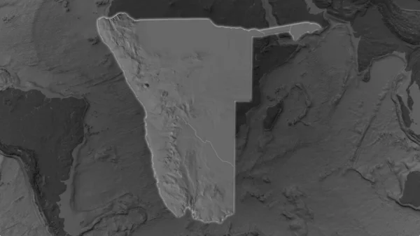 Área Namibia Agrandó Brilló Sobre Fondo Oscuro Sus Alrededores Mapa —  Fotos de Stock