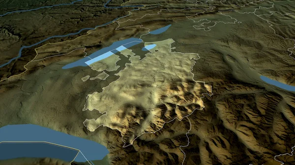 フリブール スイスの州が拡大し 強調表示されました 主な物理的な風景機能 3Dレンダリング — ストック写真