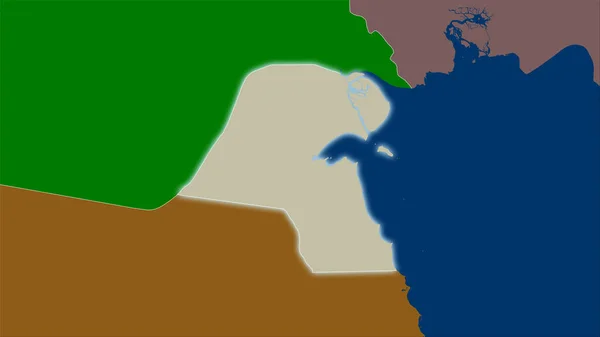 行政区划地图上科威特地区的立体投影 具有发光轮廓的栅格层的原始组成 — 图库照片