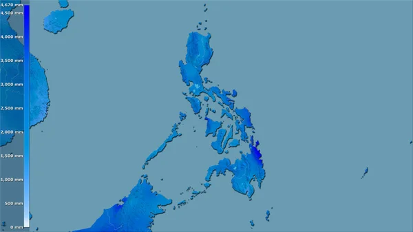 菲律宾地区内具有图例的立体投影年降水量 光栅层的原始成分 — 图库照片