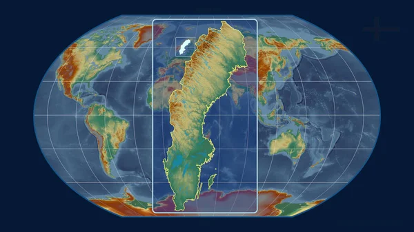 Vergrößerte Ansicht Von Schweden Mit Perspektivischen Linien Gegen Eine Weltkarte — Stockfoto