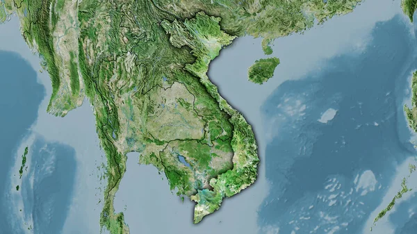衛星Dマップ上のベトナム領域の立体投影 暗い輝線アウトラインを持つラスター層の生の組成 — ストック写真