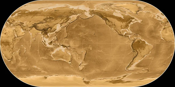 World Map Ortelius Oval Projection Centered 170 West Longitude Sepia — Stock Photo, Image