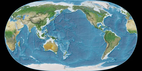 Světová Mapa Projekci Natural Earth Soustředila 170 Západní Délky Satelitní — Stock fotografie